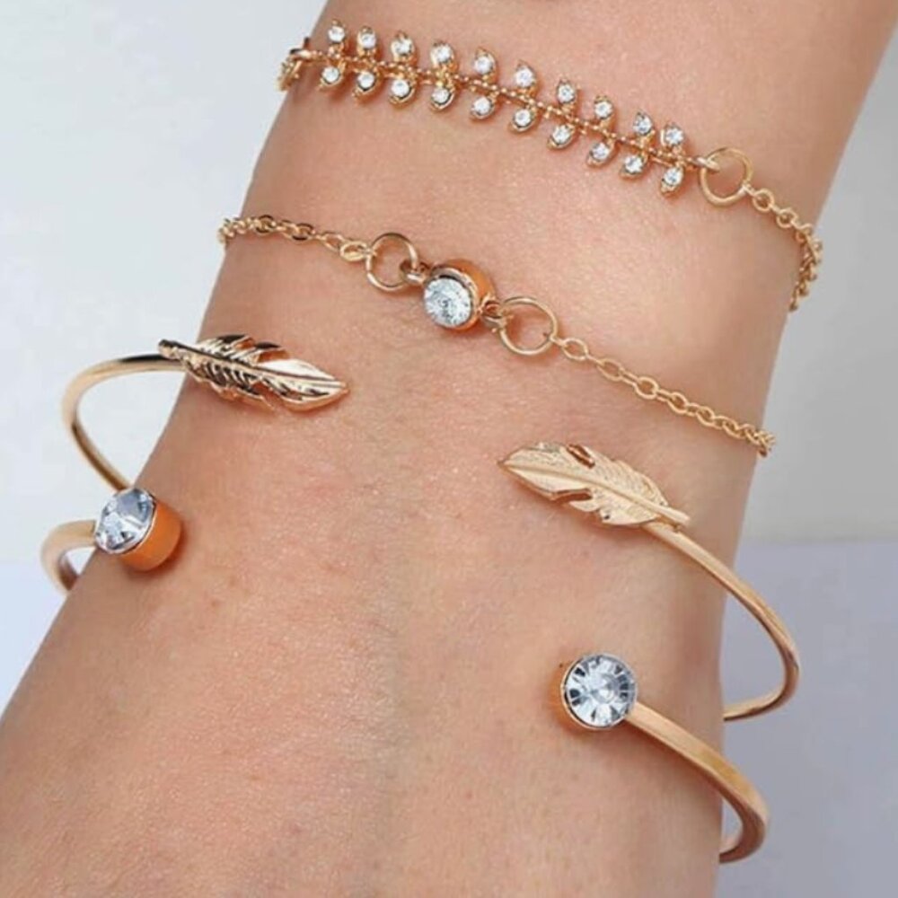 “Edith” Shiny Leaf Stacked Bracelets - image 6